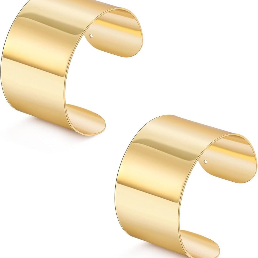 2 Pcs Cuff Bangle Bracelet for Women Wide Open Cuff Bracelets Gold Sliver Wrist